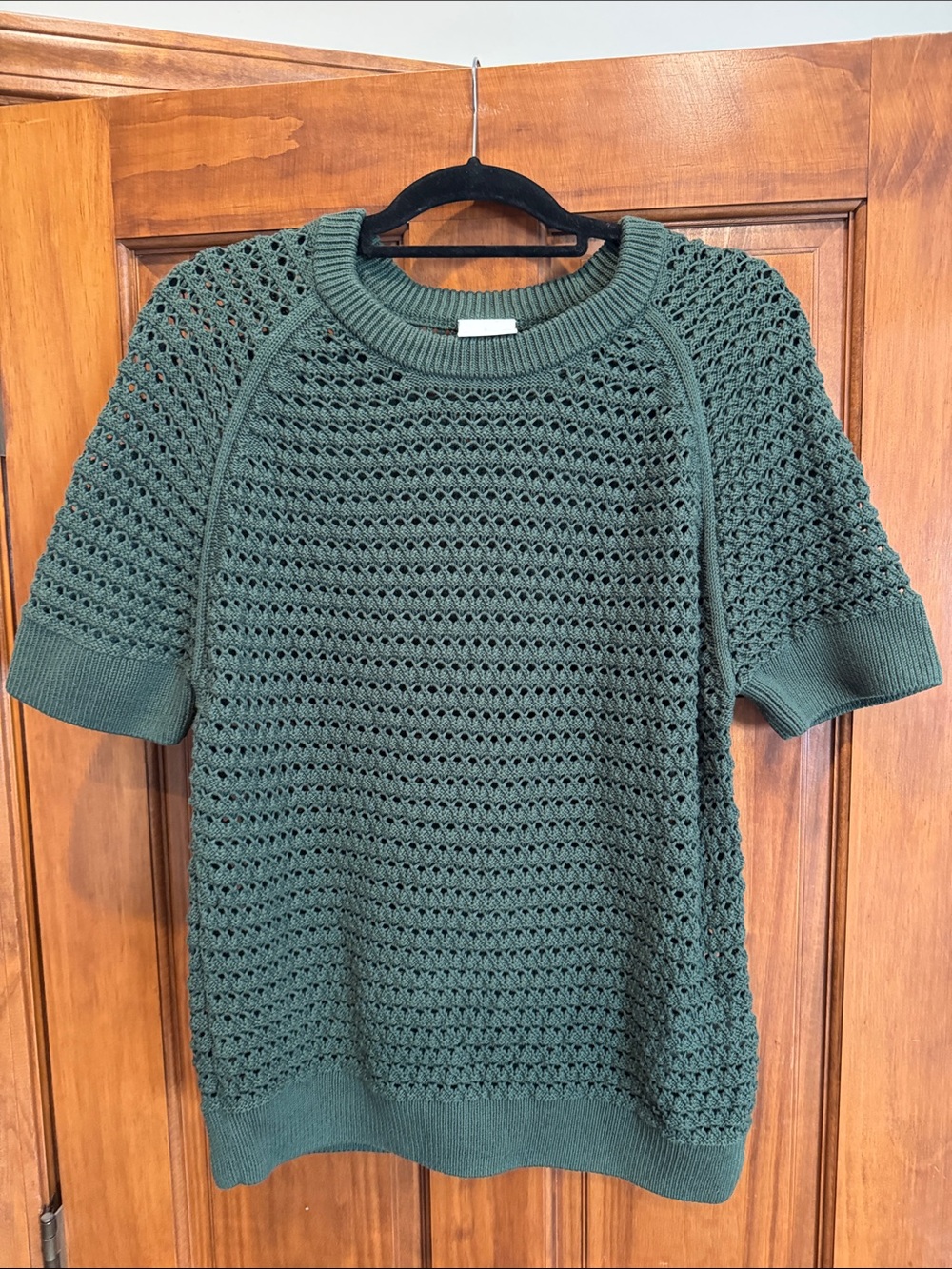Women's Varley Alva Knit Short-Sleeve Open-Knit Sweater Tee in Evergreen